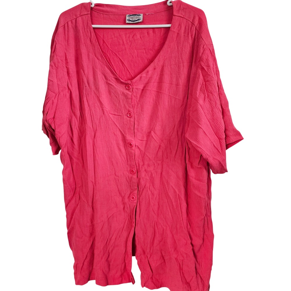 Separate Issue Woman Pink Button Front Textured Short Sleeve‎ V-Neck Blouse Top